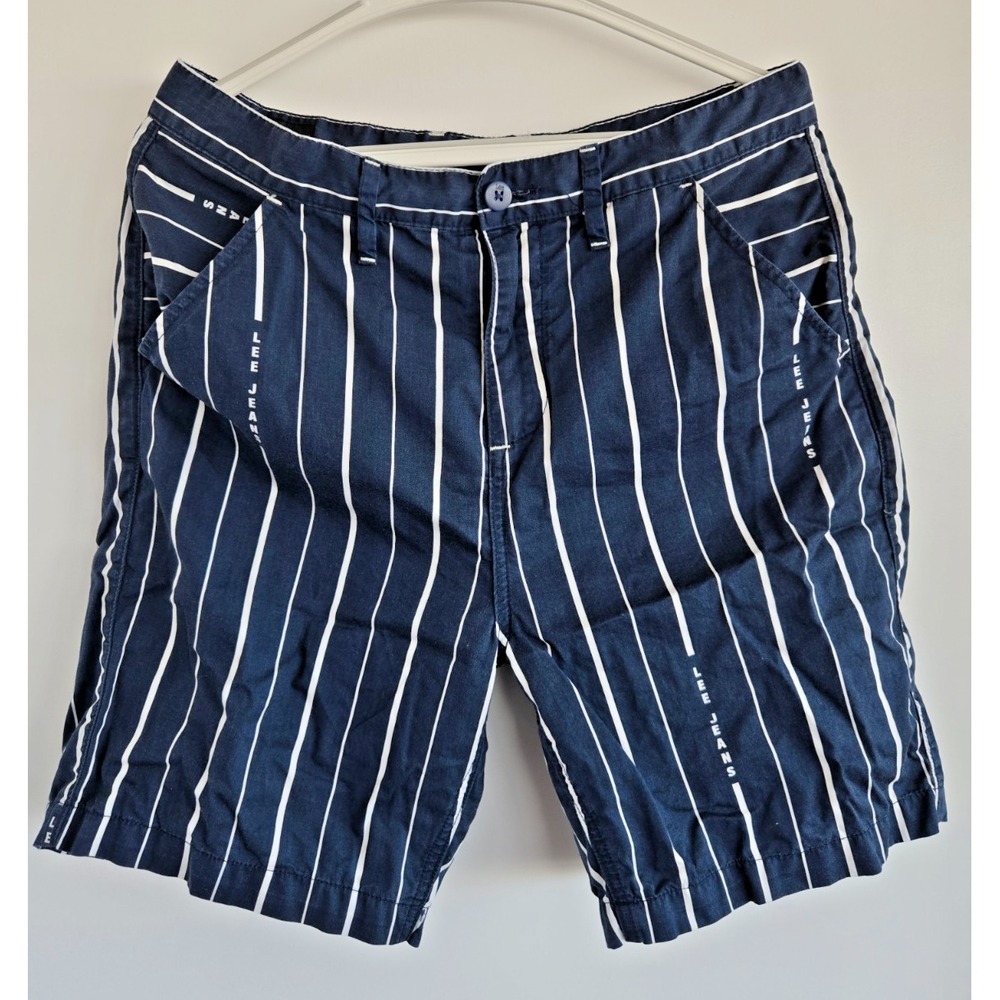 Lee Bermuda Shorts Striped Nave Blue W31 90s Retro Old Money Minimalist - Picture 3 of 16